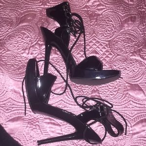 Pleaser Platform Heels ankle ties Black size 5